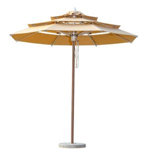 Three-Tier Ventilated Outdoor Patio Umbrella with Wood-Grain Aluminum Pole