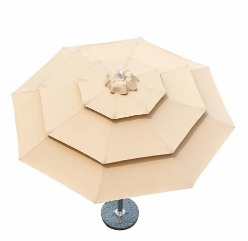 Three-Tier Ventilated Outdoor Patio Umbrella with Wood-Grain Aluminum Pole
