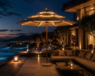 Three-Tier Ventilated Outdoor Patio Umbrella with Wood-Grain Aluminum Pole