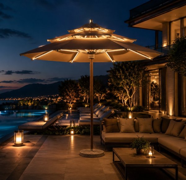 Three-Tier Ventilated Outdoor Patio Umbrella with Wood-Grain Aluminum Pole