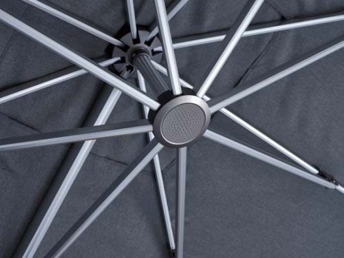 FHUM052 (S) Roman Side Pole Umbrella with 360° Rotation, Optional LED & Double Canopy, Natural Anodized Aluminum, Up to 3×4M