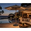 FHUM105 Premium Wood-Grain Aluminum Center Pole Outdoor Umbrella | Square Rectangular with Push-Pull & LED