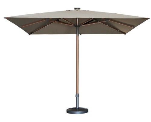 FHUM105 Premium Wood-Grain Aluminum Center Pole Outdoor Umbrella | Square Rectangular with Push-Pull & LED