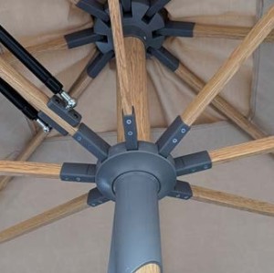 FHUM105 Premium Wood-Grain Aluminum Center Pole Outdoor Umbrella | Square Rectangular with Push-Pull & LED