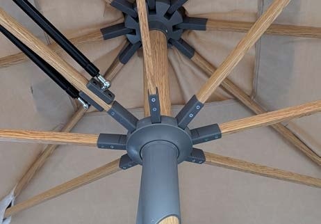 FHUM105 Premium Wood-Grain Aluminum Center Pole Outdoor Umbrella | Square Rectangular with Push-Pull & LED
