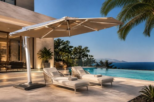 Square Cantilever Patio Umbrella 360° Swivel Aluminum Frame Commercial Parasol