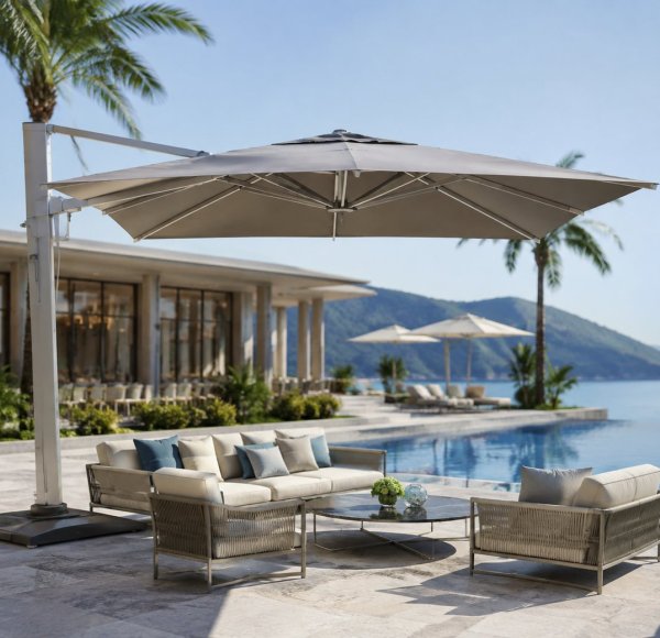 Square Cantilever Patio Umbrella 360° Swivel Aluminum Frame Commercial Parasol