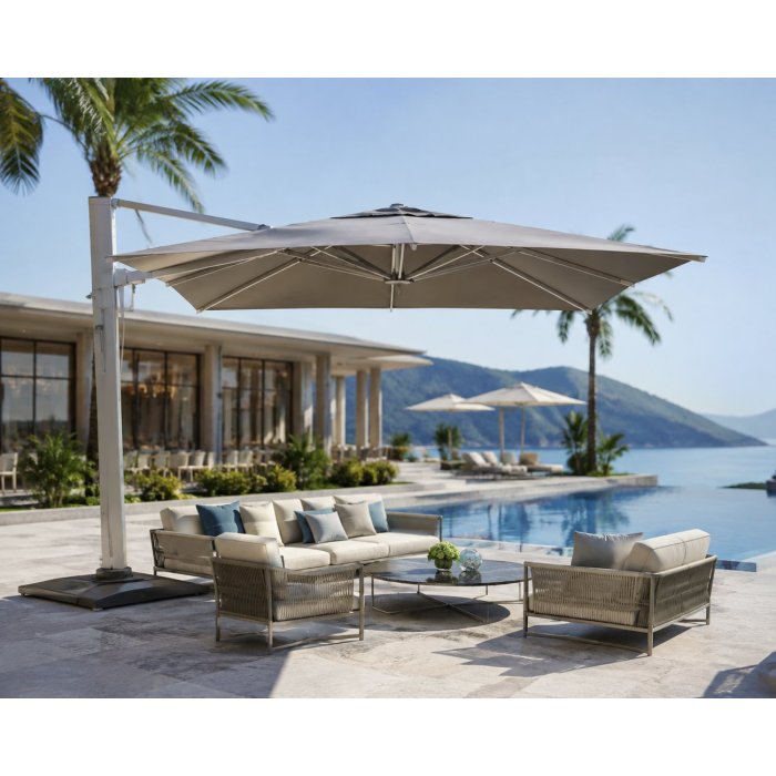 Square Cantilever Patio Umbrella 360° Swivel Aluminum Frame Commercial Parasol