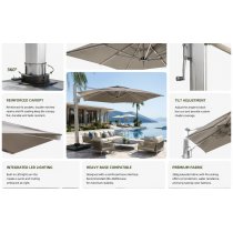 Square Cantilever Patio Umbrella 360° Swivel Aluminum Frame Commercial Parasol