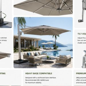 Square Cantilever Patio Umbrella 360° Swivel Aluminum Frame Commercial Parasol