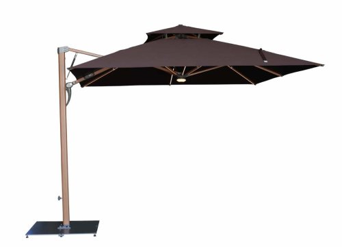 Hydraulic Cantilever Patio Umbrella 360° Swivel Wood-Grain Aluminum Athena