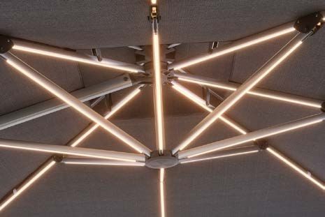 Close-up of LED ribs glowing through FHUM099 canopy at night