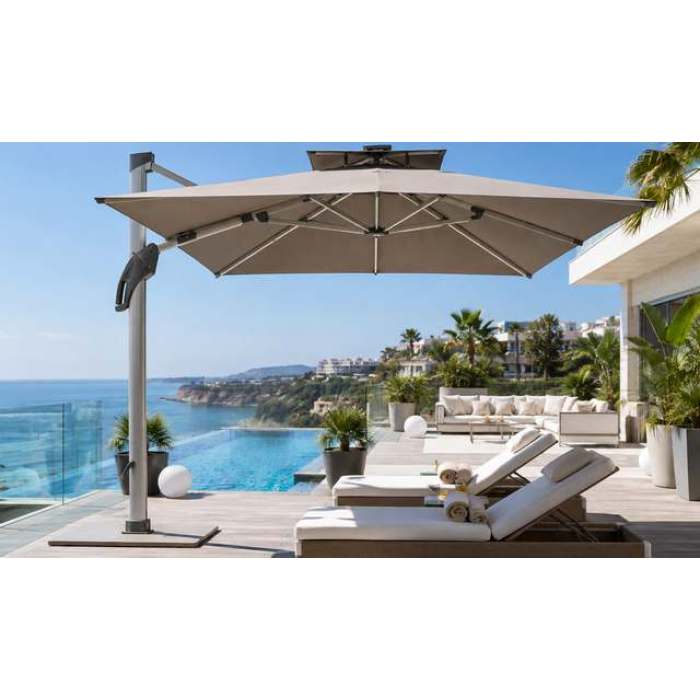 Premium 360° LED Cantilever Patio Umbrella Multi-Angle Adjustable Tilt Roman Parasol