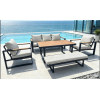 FHSF207-D1 Box-Frame Aluminum Outdoor Sofa Set, 5-Piece Modular Patio Set with Teak Armrests and Bench