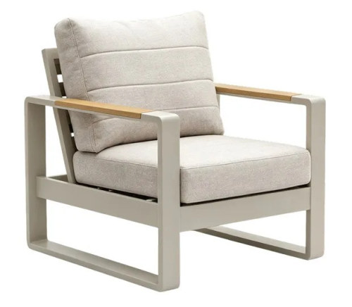 FHSF207-D1 Box-Frame Aluminum Outdoor Sofa Set, 5-Piece Modular Patio Set with Teak Armrests and Bench