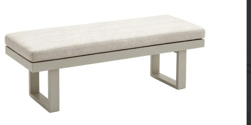 FHSF207-D1 Box-Frame Aluminum Outdoor Sofa Set, 5-Piece Modular Patio Set with Teak Armrests and Bench