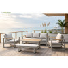 FHSF207 Aluminum Outdoor Sofa Set, 5-Piece Patio Set with Teak Armrests and Bench for Terrace, Hotel and Poolside