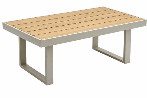 FHSF207 Aluminum Outdoor Sofa Set, 5-Piece Patio Set with Teak Armrests and Bench for Terrace, Hotel and Poolside