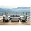 FHSF077-A12 Dark Grey Aluminum Outdoor Sofa Set, 4-Piece Patio Set with Rope-Back Seats and Slat Table for Terrace and Garden
