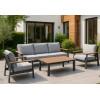 FHSF077-A12 Dark Grey Aluminum Outdoor Sofa Set, 4-Piece Patio Set with Rope-Back Seats and Slat Table for Terrace and Garden