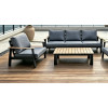 FHSF077-A12 Dark Grey Aluminum Outdoor Sofa Set, 4-Piece Patio Set with Rope-Back Seats and Slat Table for Terrace and Garden