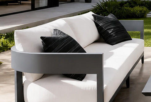 FHSF075-B1 Dark Grey Aluminum Outdoor Sofa Set, 4-Piece Patio Set with 20 cm Cushions and Low Table for Courtyard and Garden