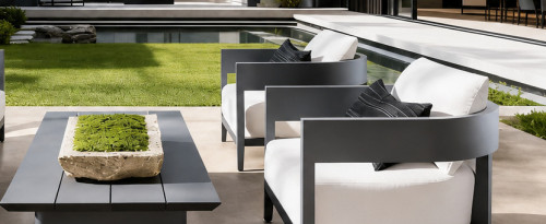 FHSF075-B1 Dark Grey Aluminum Outdoor Sofa Set, 4-Piece Patio Set with 20 cm Cushions and Low Table for Courtyard and Garden