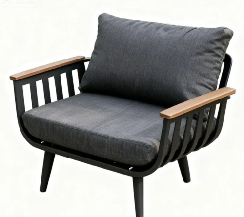 FHSF114 Aluminum Outdoor Sofa Set, 4-Piece Patio Set with Wood Armrests and Slatted Table for Garden and Courtyard