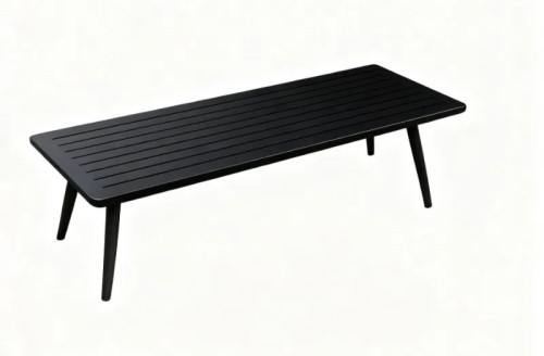 FHSF114 Aluminum Outdoor Sofa Set, 4-Piece Patio Set with Wood Armrests and Slatted Table for Garden and Courtyard
