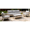 FHSF114 Aluminum Outdoor Sofa Set, 4-Piece Patio Set with Wood Armrests and Slatted Table for Garden and Courtyard