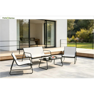 FHSF201 Steel and Textilene Outdoor Sofa Set, 4-Piece Patio Set with Sling Seats and Glass Table for Terrace and Garden