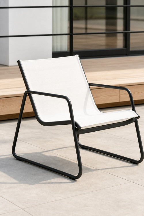 FHSF201 Steel and Textilene Outdoor Sofa Set, 4-Piece Patio Set with Sling Seats and Glass Table for Terrace and Garden