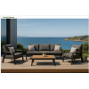 FHSF082 Dark Grey Aluminum Outdoor Sofa Set, 4-Piece Patio Set with Wood Armrests and Slat Table for Terrace and Garden