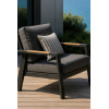 FHSF082 Dark Grey Aluminum Outdoor Sofa Set, 4-Piece Patio Set with Wood Armrests and Slat Table for Terrace and Garden