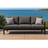 FHSF082 Dark Grey Aluminum Outdoor Sofa Set, 4-Piece Patio Set with Wood Armrests and Slat Table for Terrace and Garden