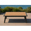 FHSF082 Dark Grey Aluminum Outdoor Sofa Set, 4-Piece Patio Set with Wood Armrests and Slat Table for Terrace and Garden