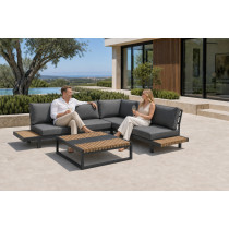 Aluminium Outdoor Sofa Set | L-Shape Corner Garden Sofa with Slatted Coffee Table for Hotel Terrace Patio