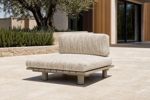 Curved Modular Aluminium Outdoor Sofa Set | Cream Cushion Round Garden Lounge for Villa Courtyard Hotel Terrace