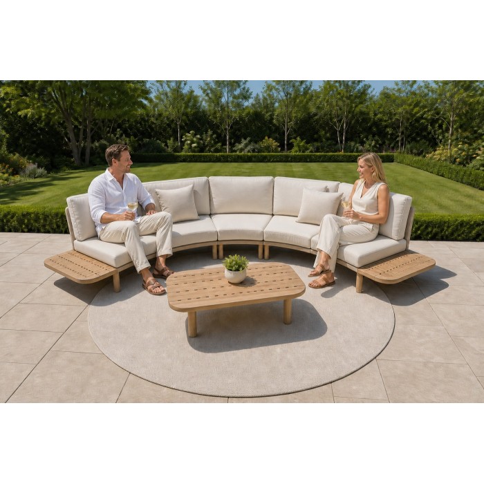 Curved Modular Aluminium Outdoor Sofa Set | Cream Cushion Round Garden Lounge for Villa Courtyard Hotel Terrace