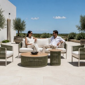 Rope Weave Aluminium Outdoor Sofa Set | 5-Piece Garden Lounge with Round Coffee Tables for Villa Terrace Hotel Poolside