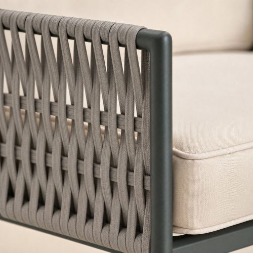 5-Piece Rope-Weave Aluminium Outdoor Sofa Set | Three-Seater, Two-Seater, Two Footstools & Wood-Top Coffee Table