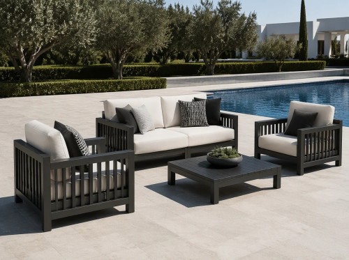 Aluminium Outdoor Sofa Set | 4-Piece Garden Lounge with Slatted Coffee Table for Villa Courtyard Hotel Terrace Rooftop