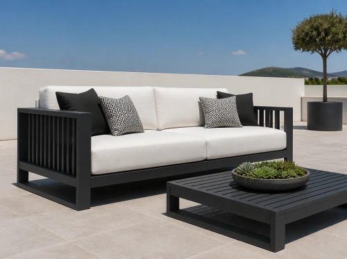 Aluminium Outdoor Sofa Set | 4-Piece Garden Lounge with Slatted Coffee Table for Villa Courtyard Hotel Terrace Rooftop