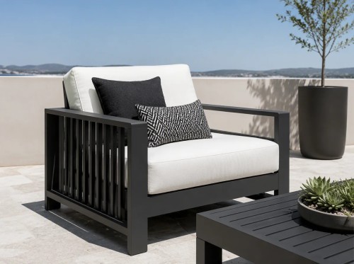 Aluminium Outdoor Sofa Set | 4-Piece Garden Lounge with Slatted Coffee Table for Villa Courtyard Hotel Terrace Rooftop