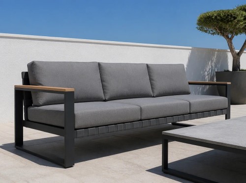 Aluminium Outdoor Sofa Set | 4-Piece Garden Lounge with Wood-Look Arms for Villa Patio Hotel Terrace Poolside