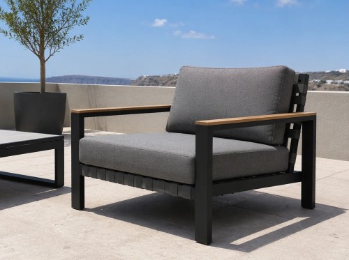 Aluminium Outdoor Sofa Set | 4-Piece Garden Lounge with Wood-Look Arms for Villa Patio Hotel Terrace Poolside