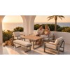 5-Piece Aluminium Outdoor Sofa Set | Three-Seater, Two Single Chairs, Wood-Top Coffee Table & Bench