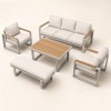 5-Piece Aluminium Outdoor Sofa Set | Three-Seater, Two Single Chairs, Wood-Top Coffee Table & Bench