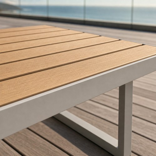 5-Piece Aluminium Outdoor Sofa Set | Three-Seater, Two Single Chairs, Wood-Top Coffee Table & Bench