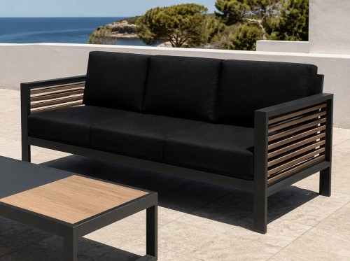 Aluminium Outdoor Sofa Set | 4-Piece Garden Lounge with Wood-Slat Panels for Villa Terrace Hotel Poolside